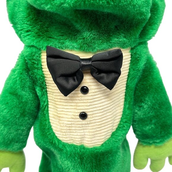 Vintage Dakin Green Frog Hand Puppet With Tuxedo Bow Tie 12 Inch 1985 80s Toy - Picture 6 of 10
